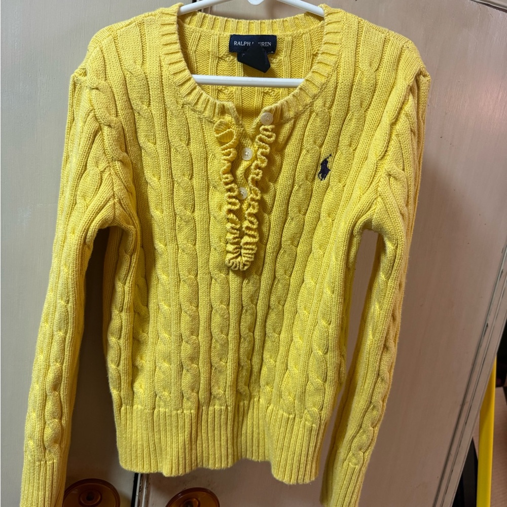 Ralph Lauren Girl’s Yellow Cable Knit Sweater Sz M 8/10